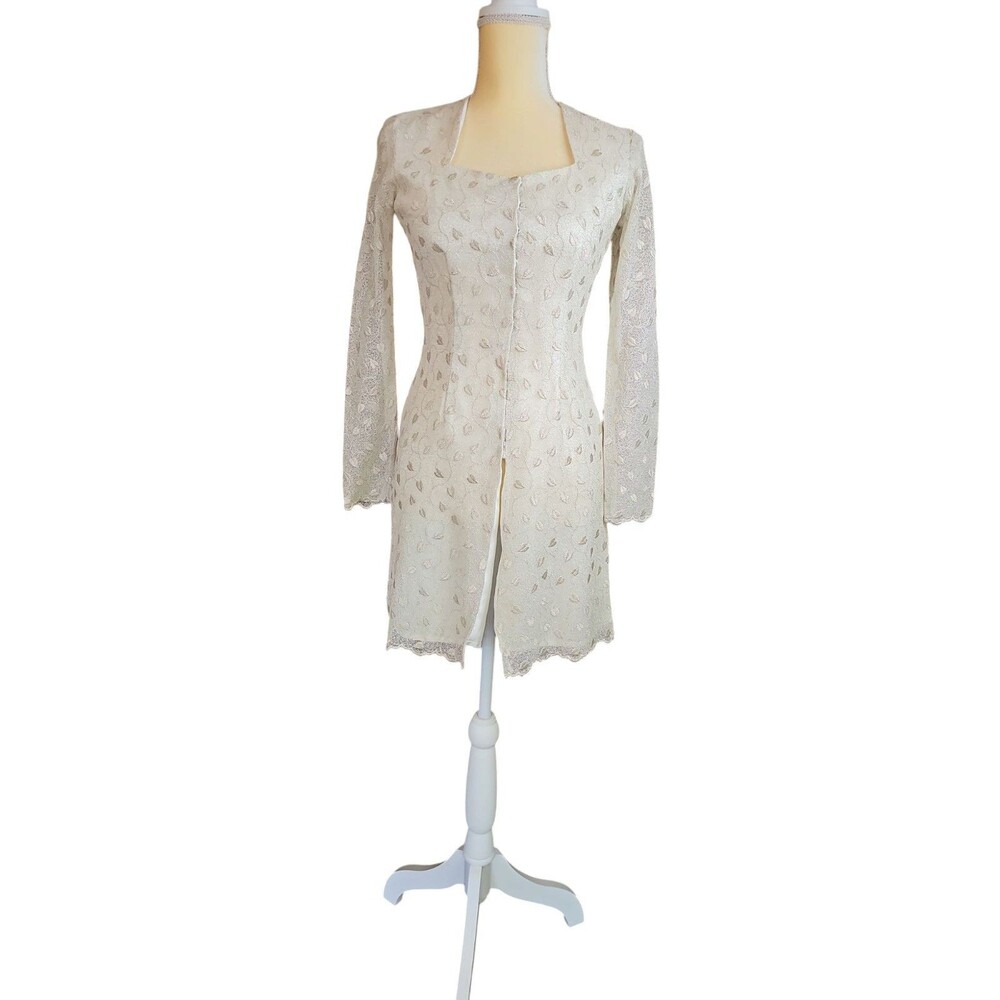 Handmade Dressy Lace Ivory Color Long Sleeves Blouse Top Snap Closure